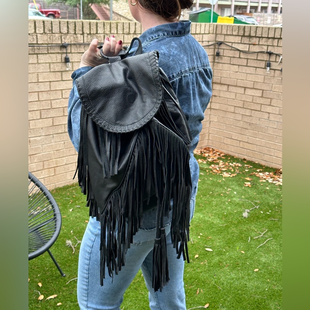 Cleobella boho fringe leather backpack purse